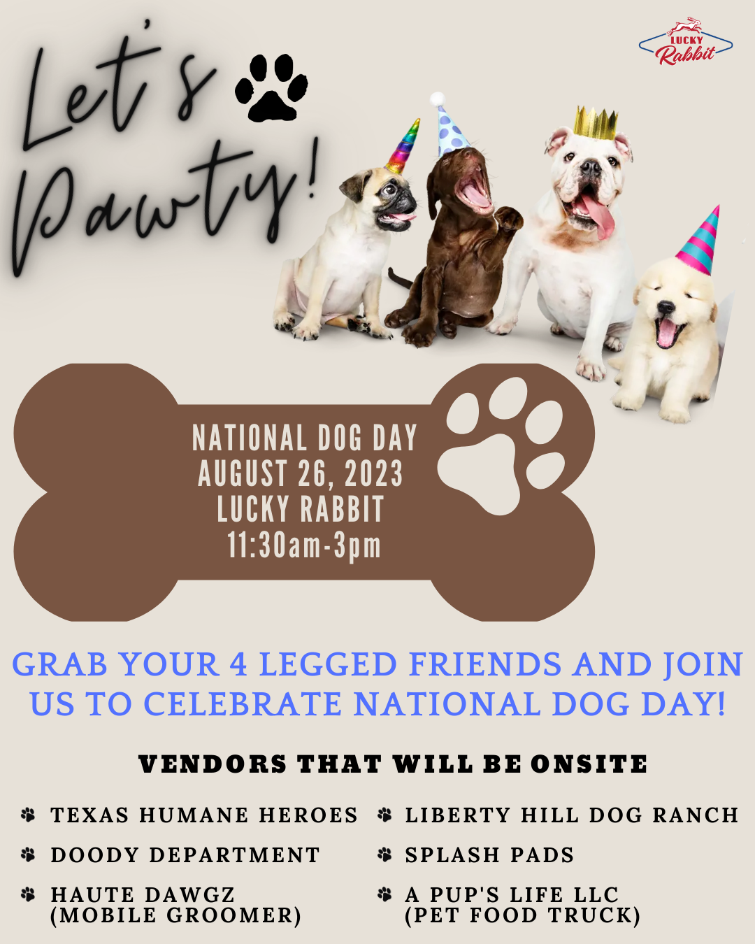 National Dog Day Party at Lucky Rabbit Texas Humane Heroes
